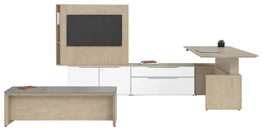 Adjustable Height L Shaped Desk with Bench Set