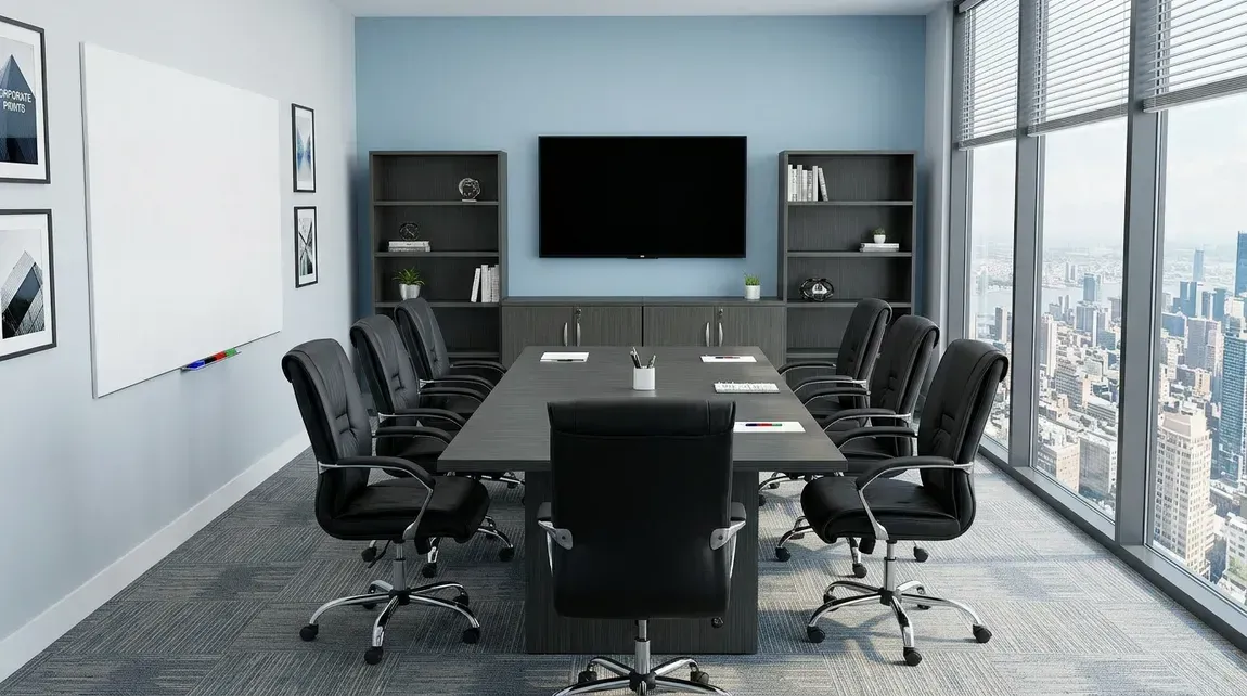 Conference Table with Chairs and Storage Set