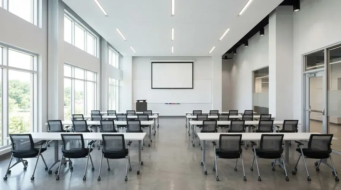 Flip Top Training Tables with Lectern and Whiteboard