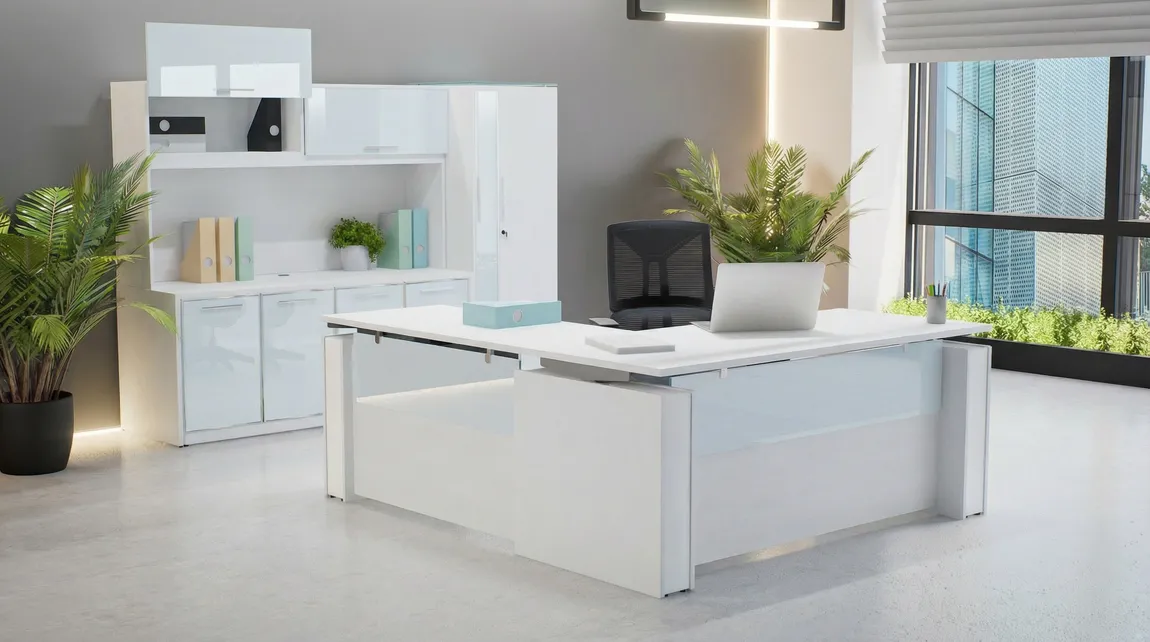 Height Adjustable L Shape Desk with Storage Set