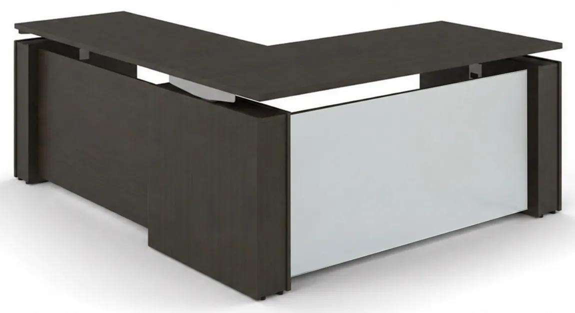 Standing L Desk with Glass Modesty Panel