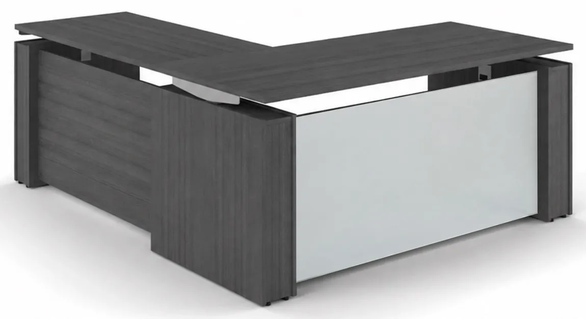 Standing L Desk with Glass Modesty Panel