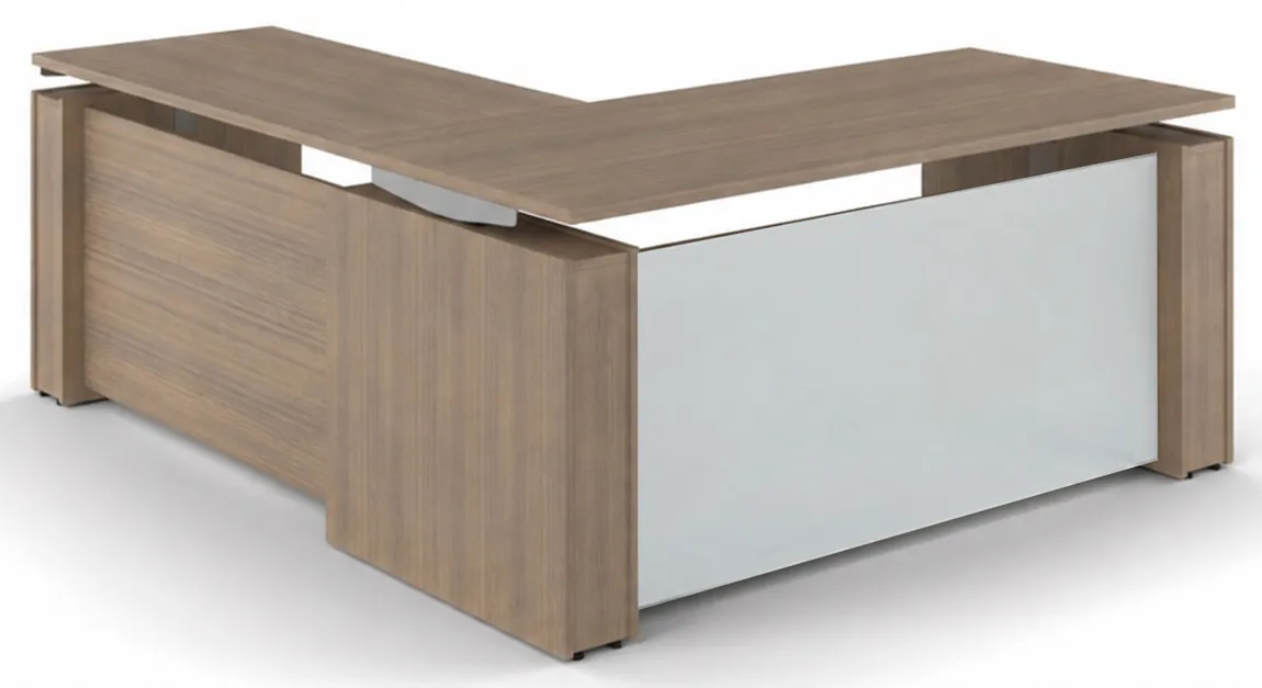 Standing L Desk with Glass Modesty Panel