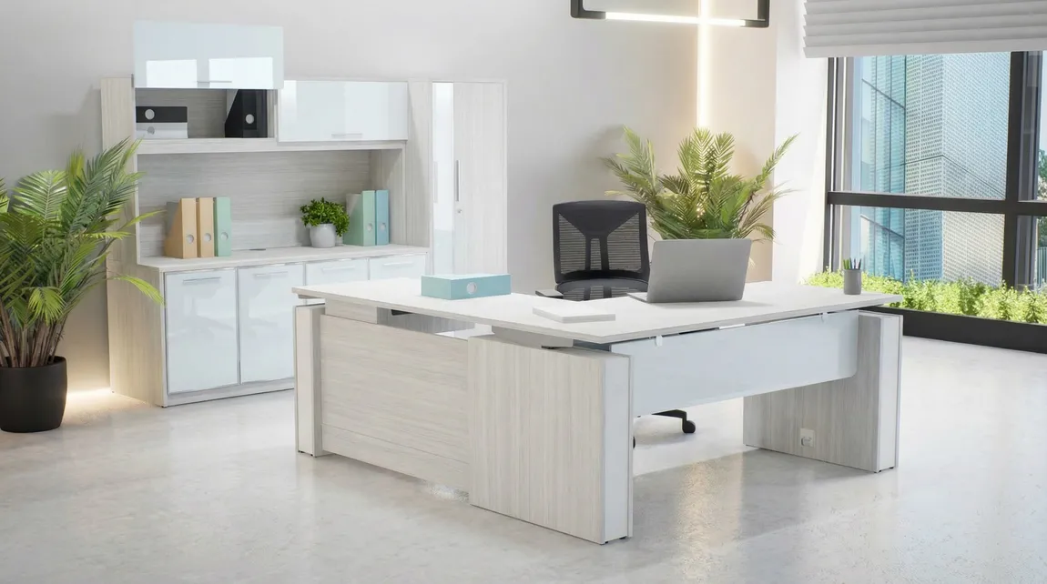 L Shaped Standing Desk with Storage Set