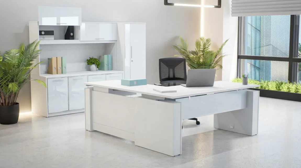 L Shaped Standing Desk with Storage Set