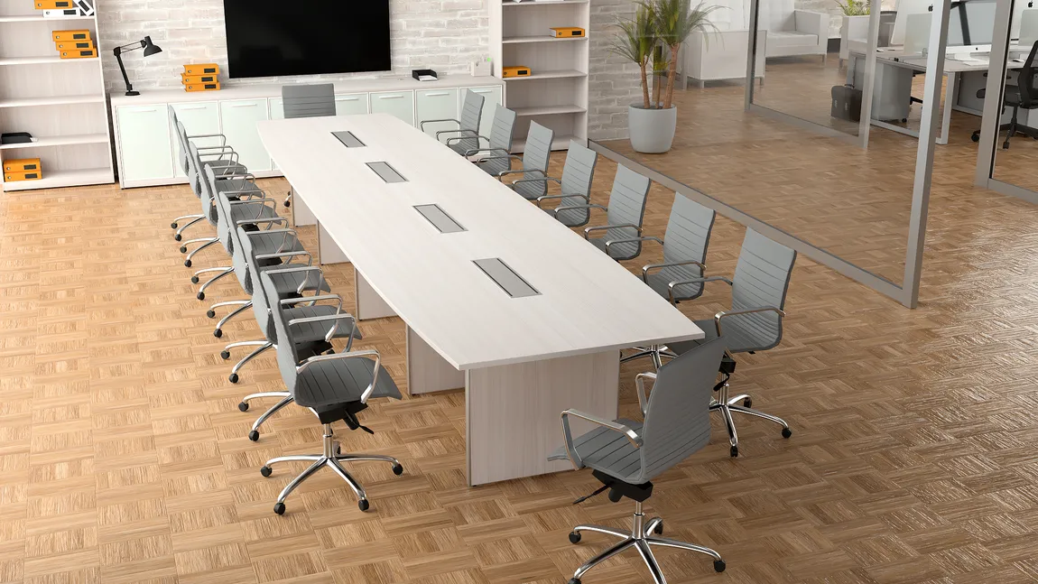 fullsize boat shaped conference table and chairs set 1