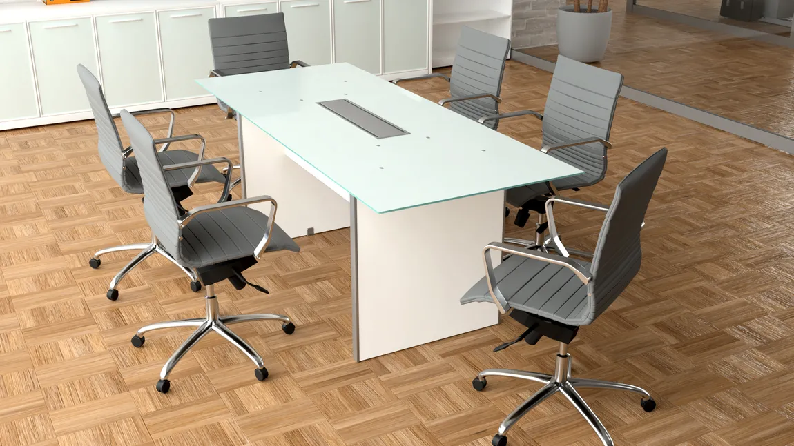 Small Glass Top Conference Table and Chairs Set