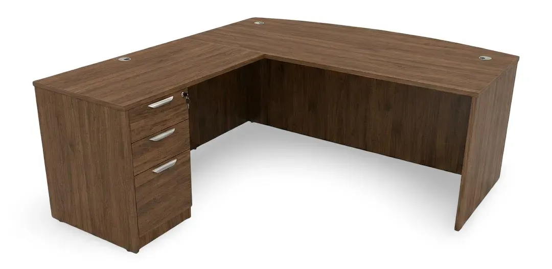 Bow Front L-Shaped Desk with Drawers