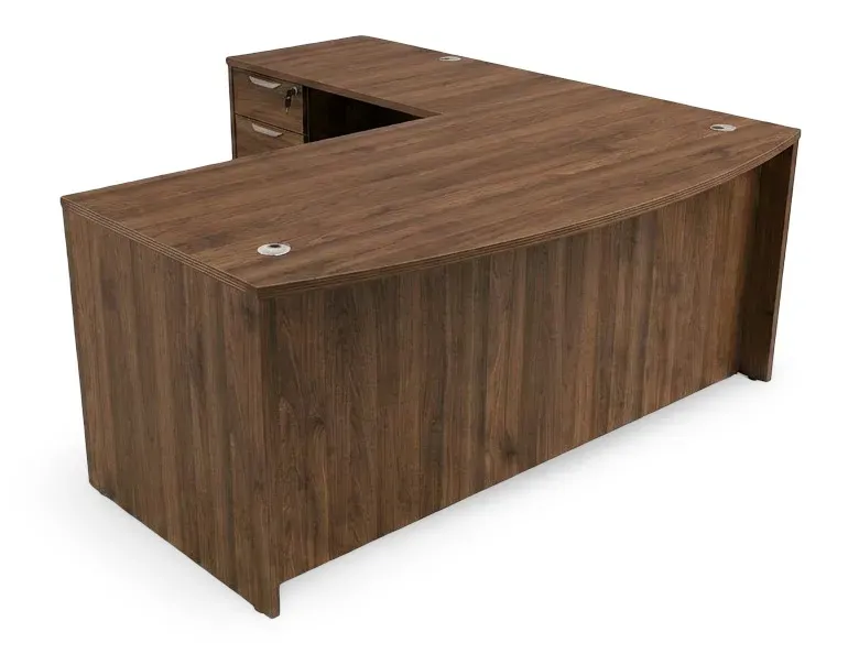 Bow Front L-Shaped Desk with Drawers