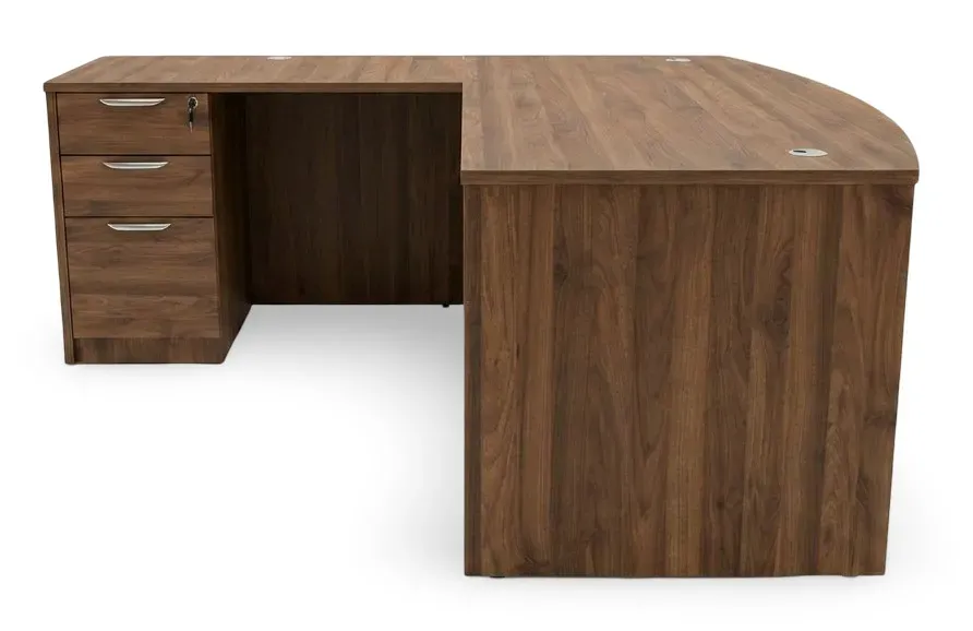 Bow Front L-Shaped Desk with Drawers