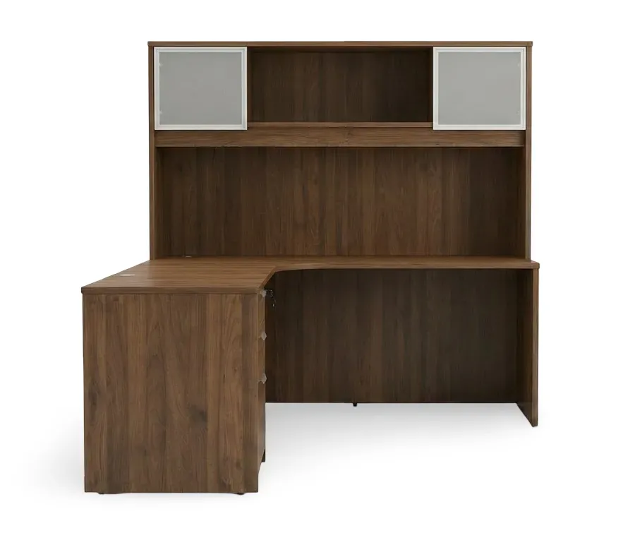 L Shape Desk with Hutch and Drawers