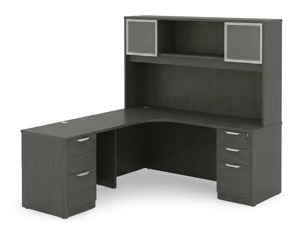 L Shape Desk with Hutch and Drawers