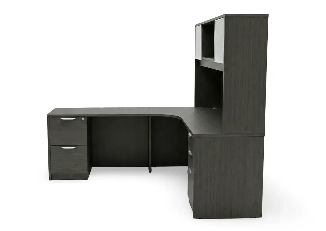 L Shape Desk with Hutch and Drawers