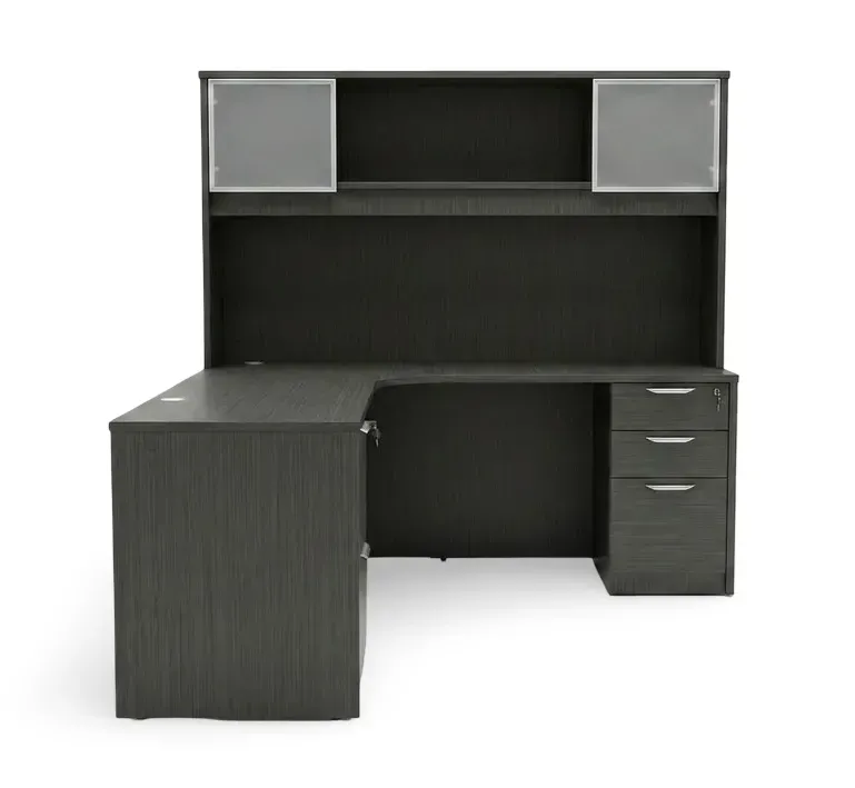 L Shape Desk with Hutch and Drawers