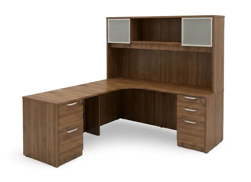 L Shape Desk with Hutch and Drawers