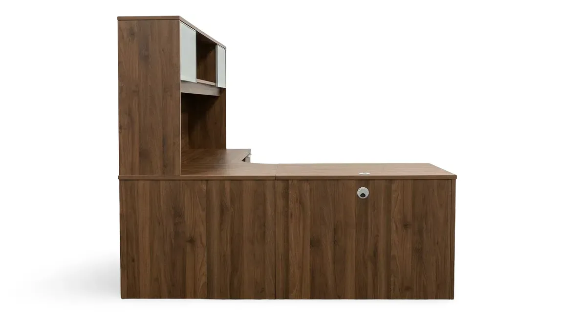 L Shape Desk with Hutch and Drawers