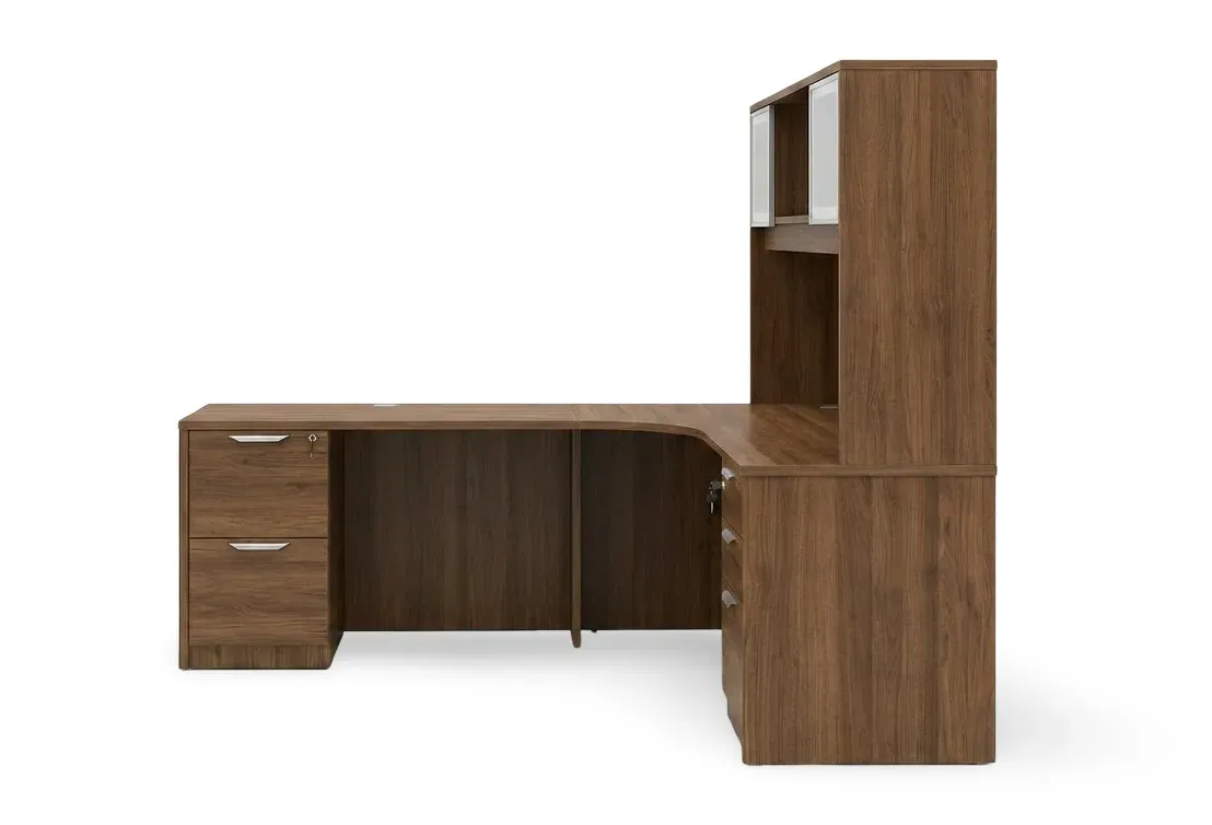 L Shape Desk with Hutch and Drawers