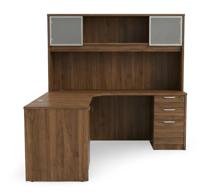 L Shape Desk with Hutch and Drawers