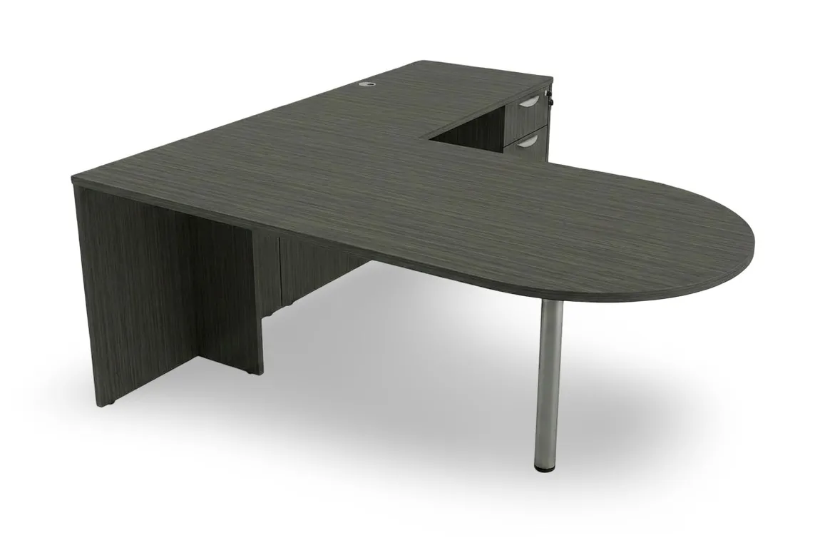 L-Shaped Peninsula Desk with Drawers