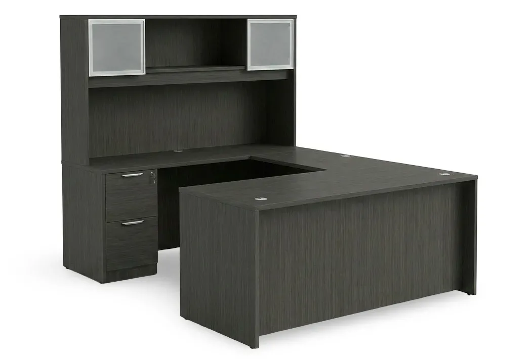 fullsize u shape desk with hutch and drawers 1