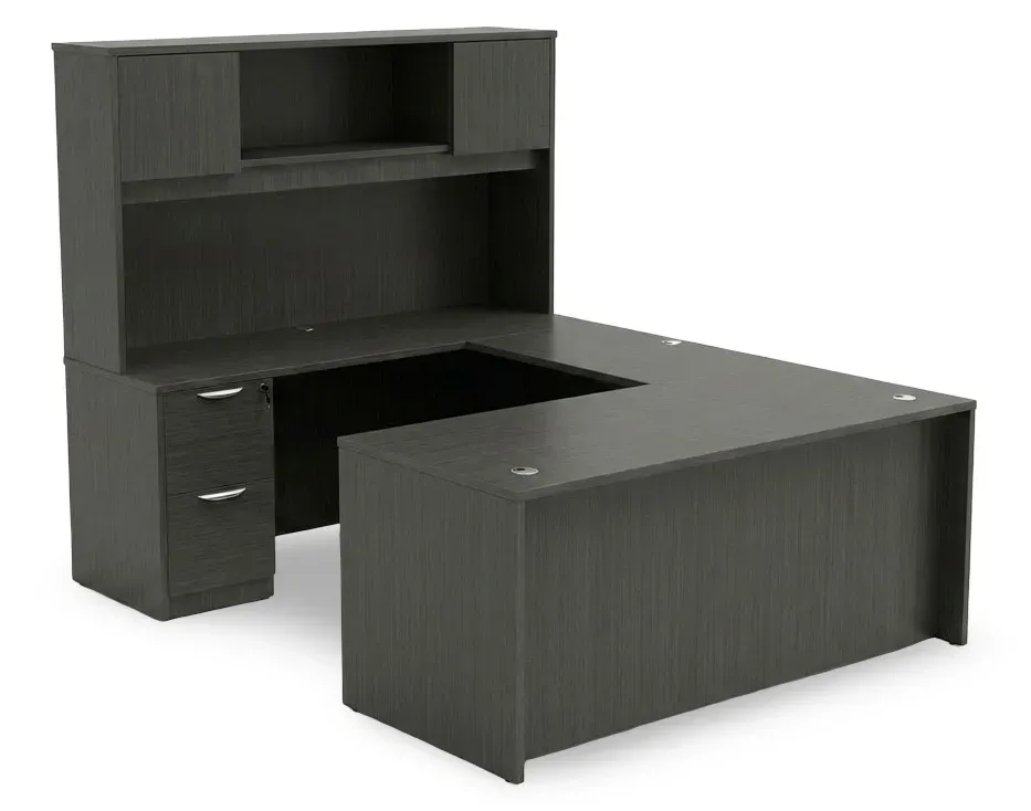 fullsize u shape desk with hutch and drawers 1