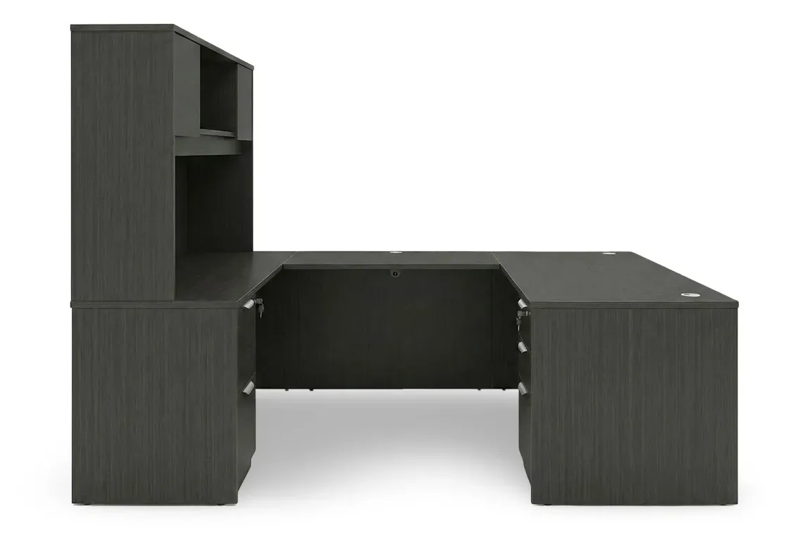 small u shape desk with hutch and drawers 2