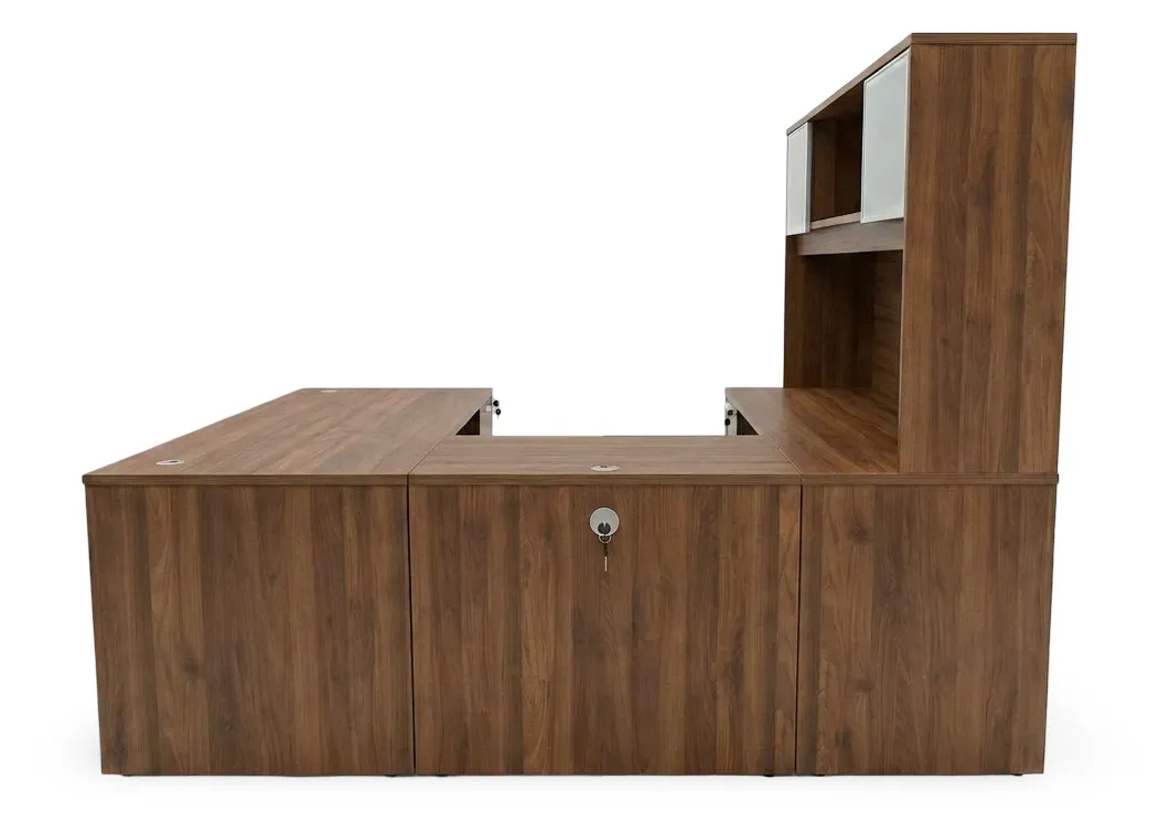 U Shape Desk with Hutch and Drawers