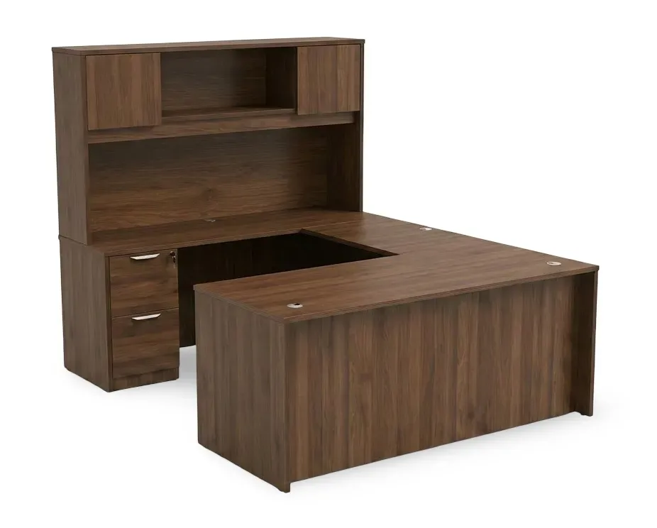 fullsize u shape desk with hutch and drawers 1