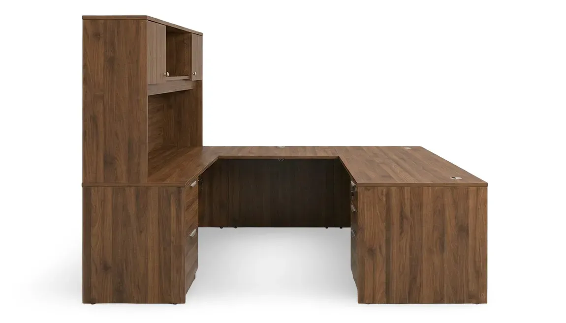 small u shape desk with hutch and drawers 2