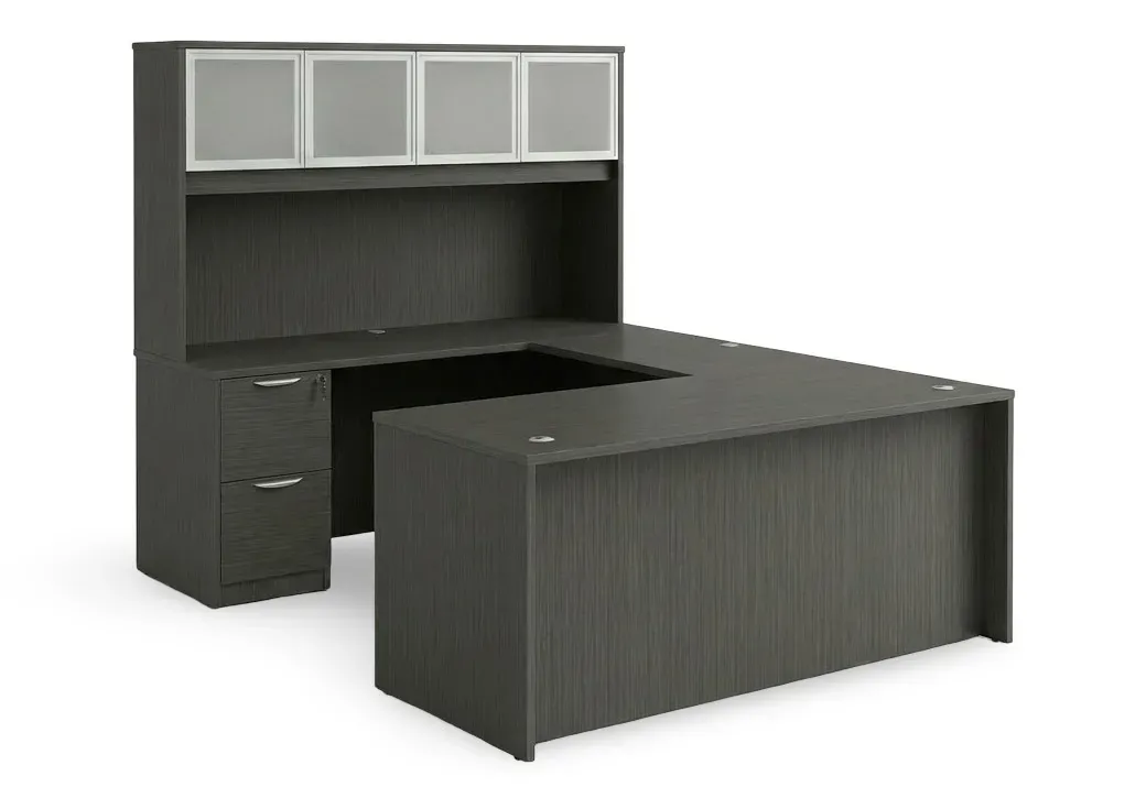 U Shaped Desk with Hutch and Drawers