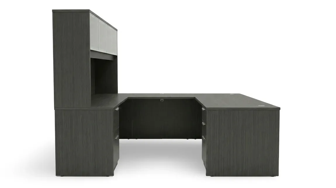 U Shaped Desk with Hutch and Drawers