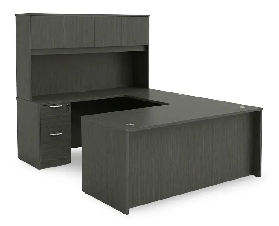 U Shaped Desk with Hutch and Drawers