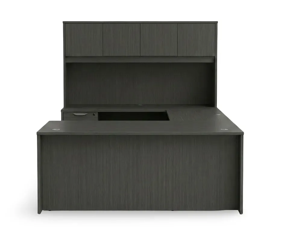 U Shaped Desk with Hutch and Drawers