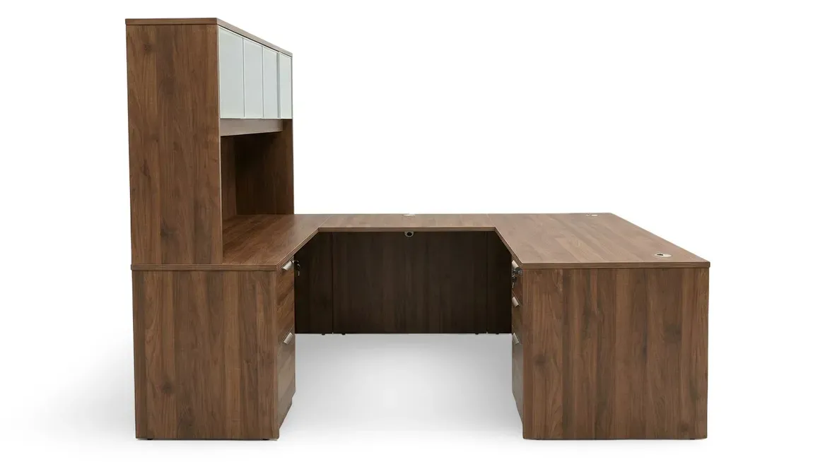 U Shaped Desk with Hutch and Drawers