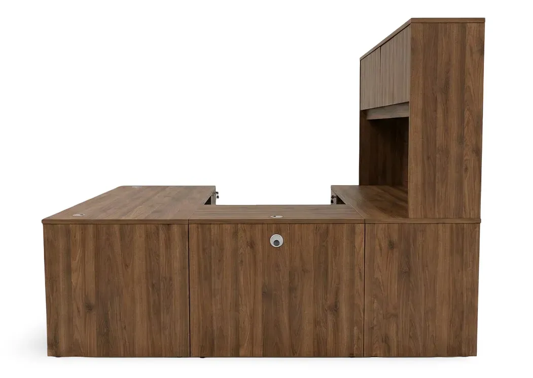U Shaped Desk with Hutch and Drawers