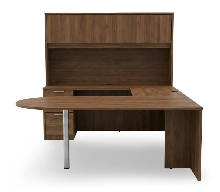 U Shaped Peninsula Desk with Hutch