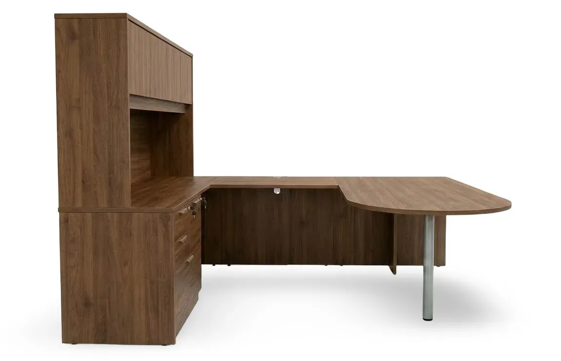 U Shaped Peninsula Desk with Hutch and Drawers