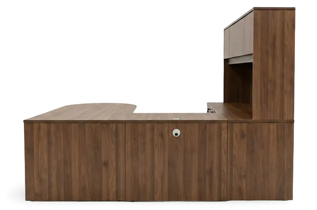 U Shaped Peninsula Desk with Hutch and Drawers