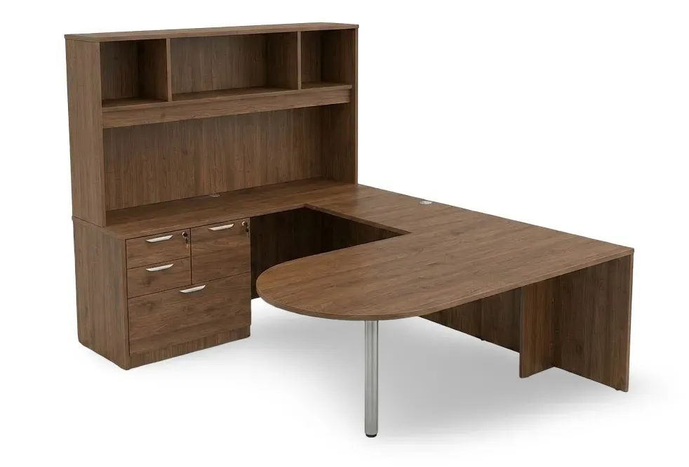 U Shaped Peninsula Office Desk with Hutch