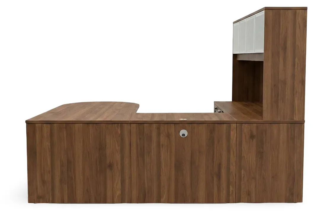 U Shaped Peninsula Desk with Hutch and Drawers