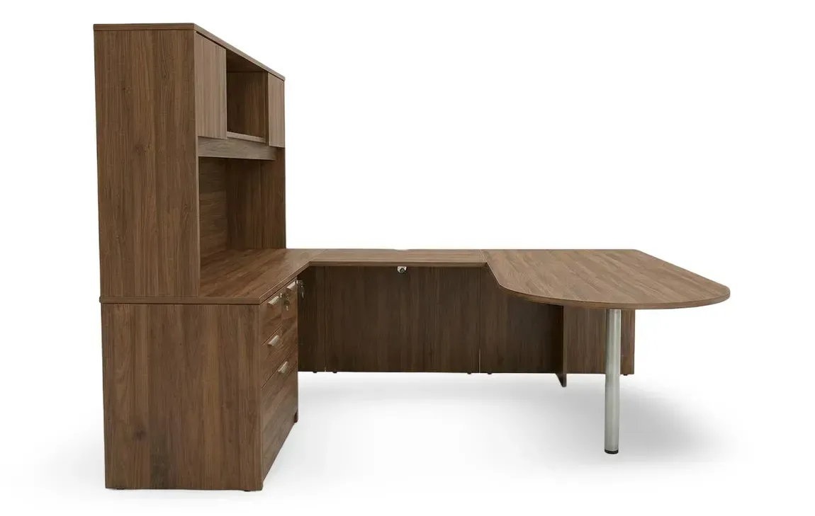 U Shaped Peninsula Desk with Hutch and Drawers