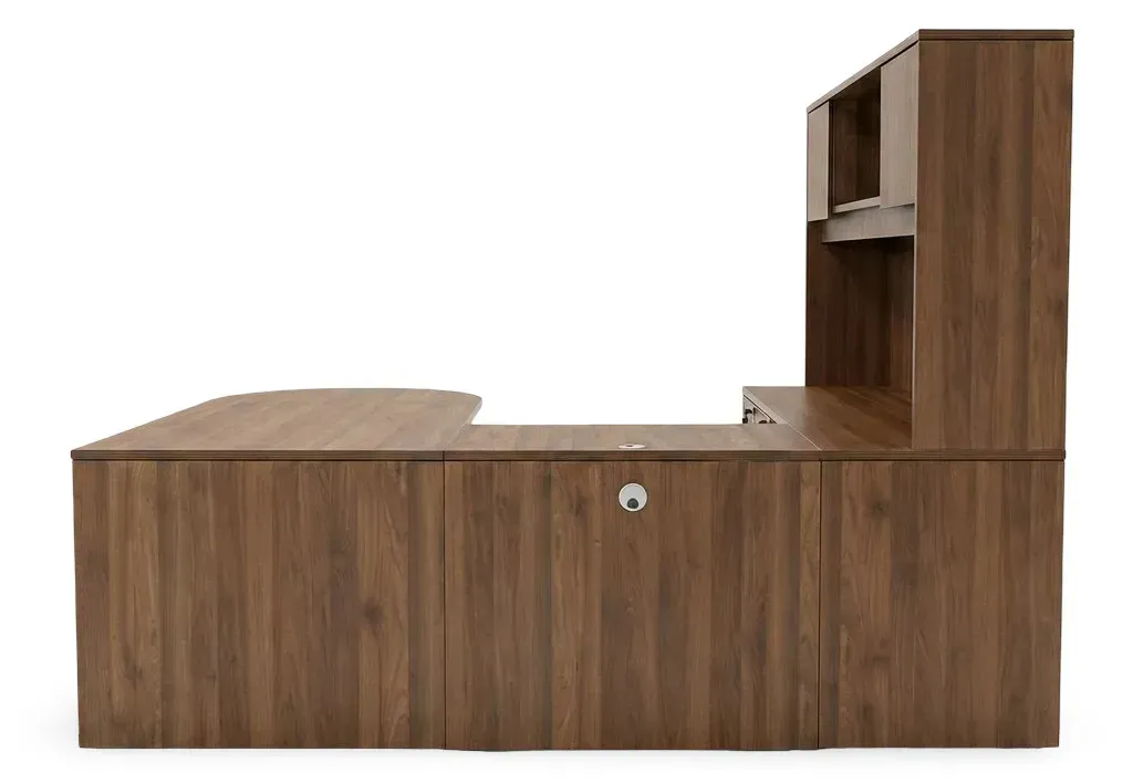 U Shaped Peninsula Desk with Hutch and Drawers