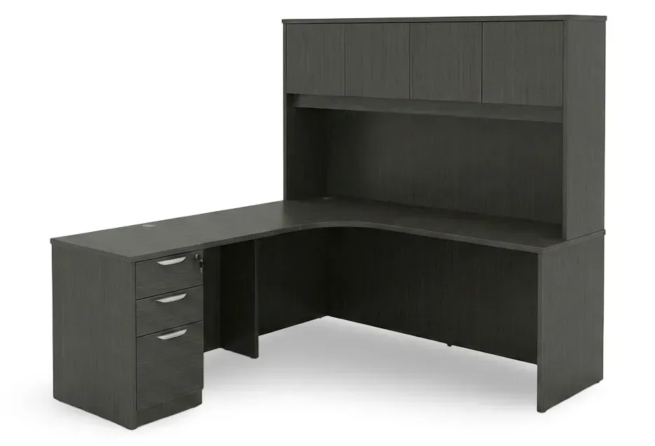 fullsize l shaped desk with hutch and drawers 1