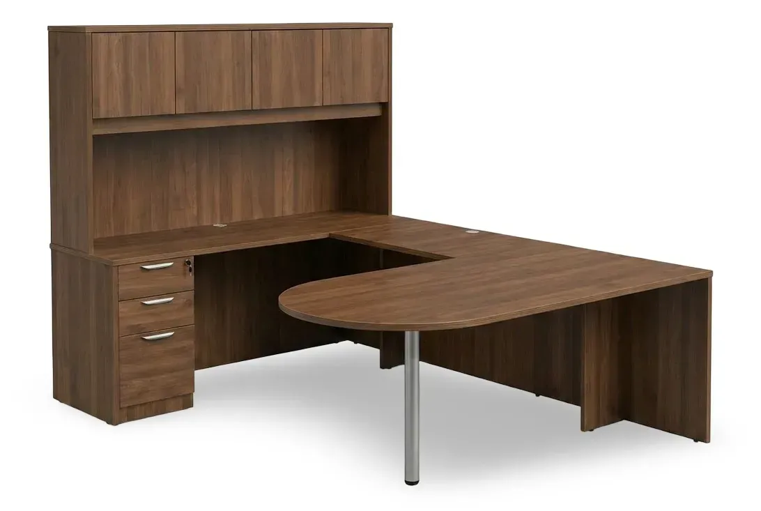 U Shaped Peninsula Desk with Storage