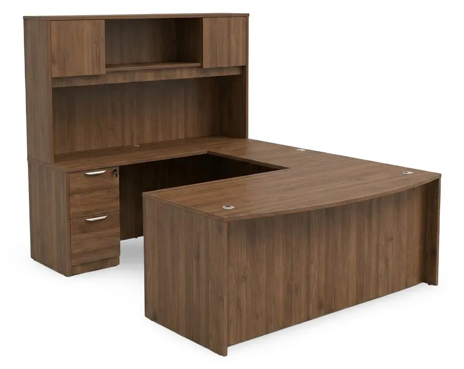 Bow Front U Shaped Desk with Hutch
