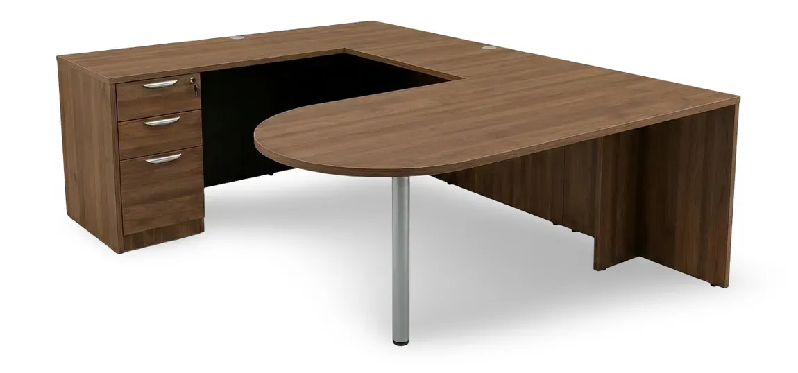 U Shaped Peninsula Desk with Drawers