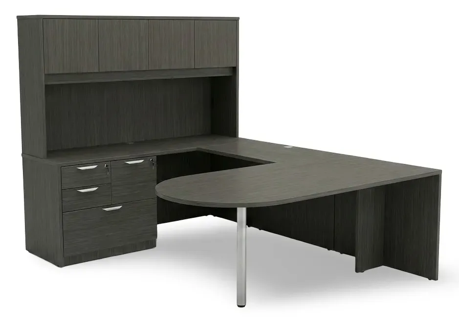 U Shape Peninsula Desk with Hutch and Drawers