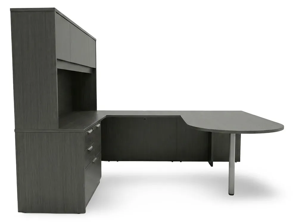U Shape Peninsula Desk with Hutch and Drawers