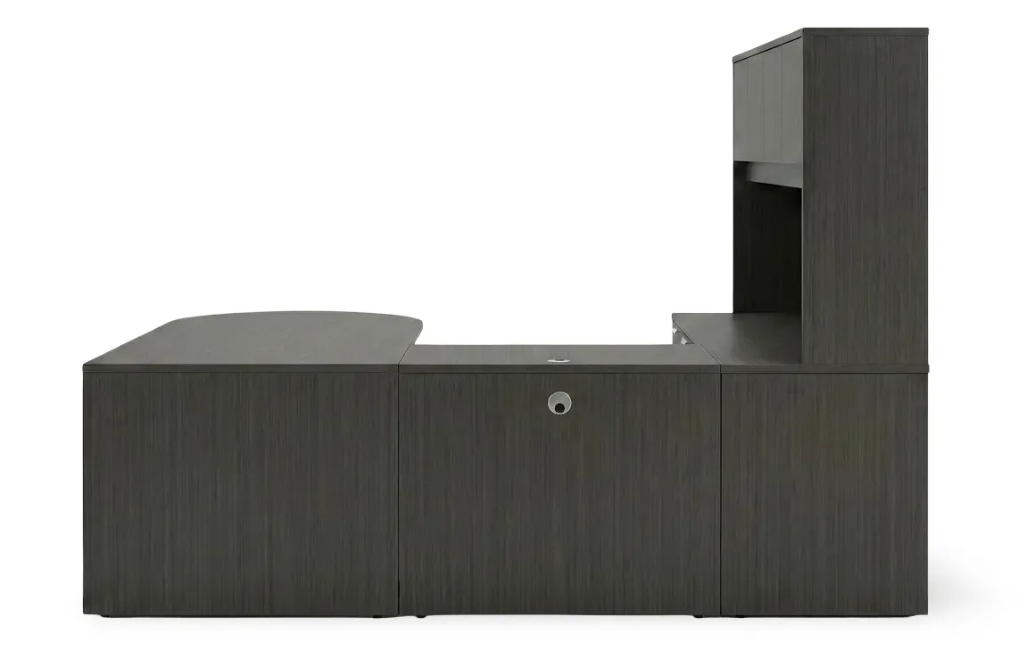 U Shape Peninsula Desk with Hutch and Drawers