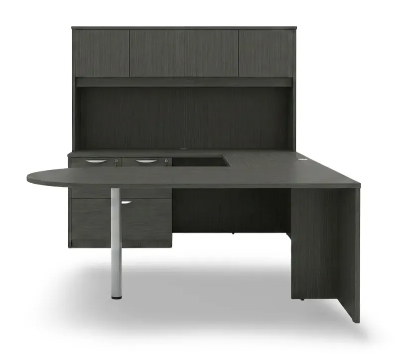 U Shape Peninsula Desk with Hutch and Drawers